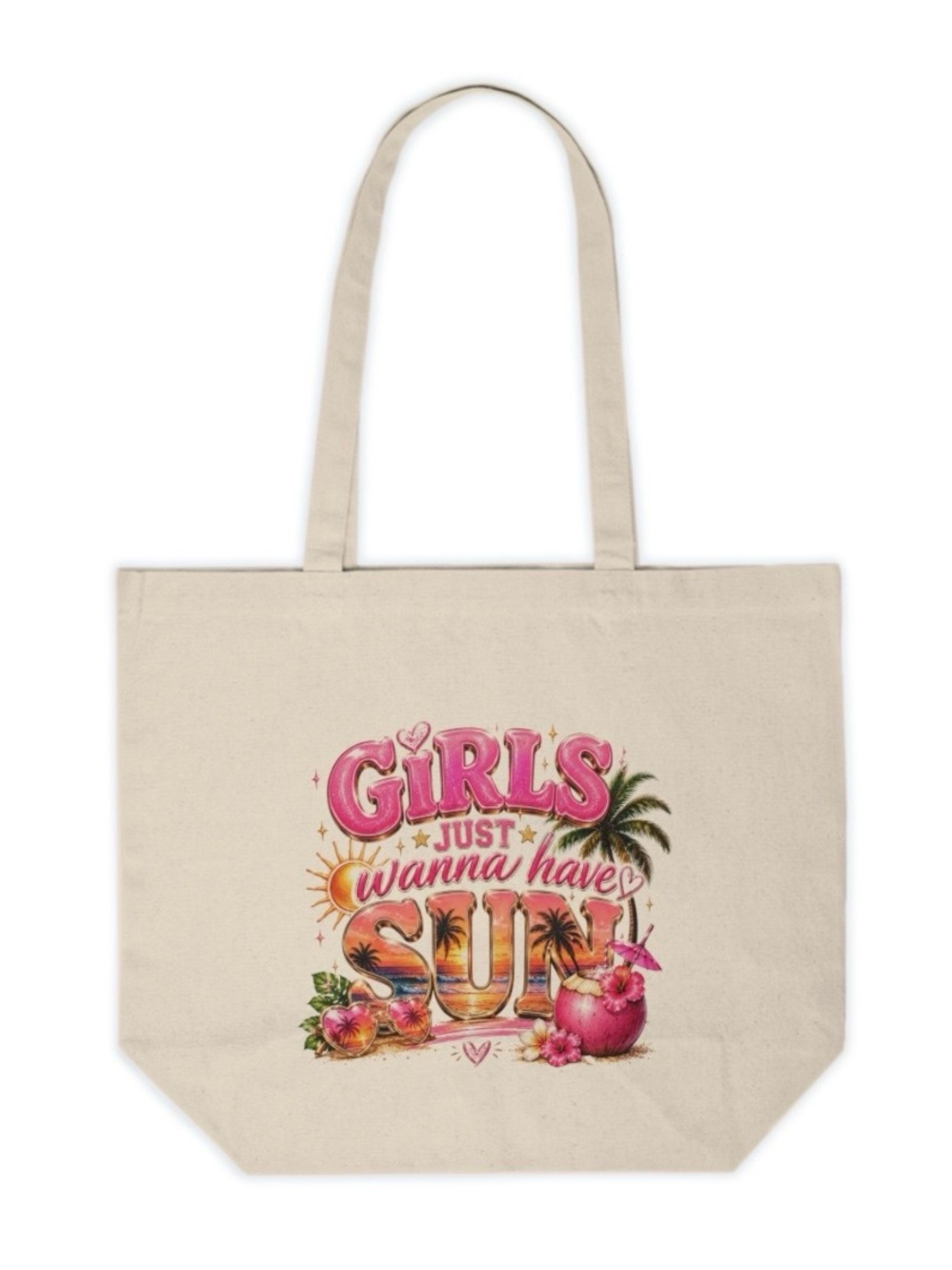 Girls Just Wanna Have Sun Canvas Tote Bag | Summer Tote | Tropical Vacation Bag